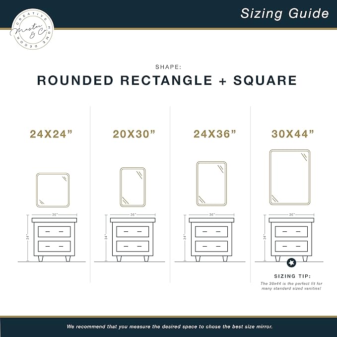 MCS Master & Co. Modern Metal Large Wall Mirror, Minimalist Home Decor Rectangle Mirror with Rounded Corners for Living Room, Bedroom, or Bathroom, 30 by 44 Inch, Black