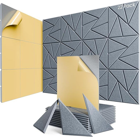 22 pack Acoustic Panels With Self-Adhesive, 12"X 12"X 0.4"Sound Proof Foam Panels, Sound Panels High Density, Soundproof Wall Panels for Home Studio Office Gray