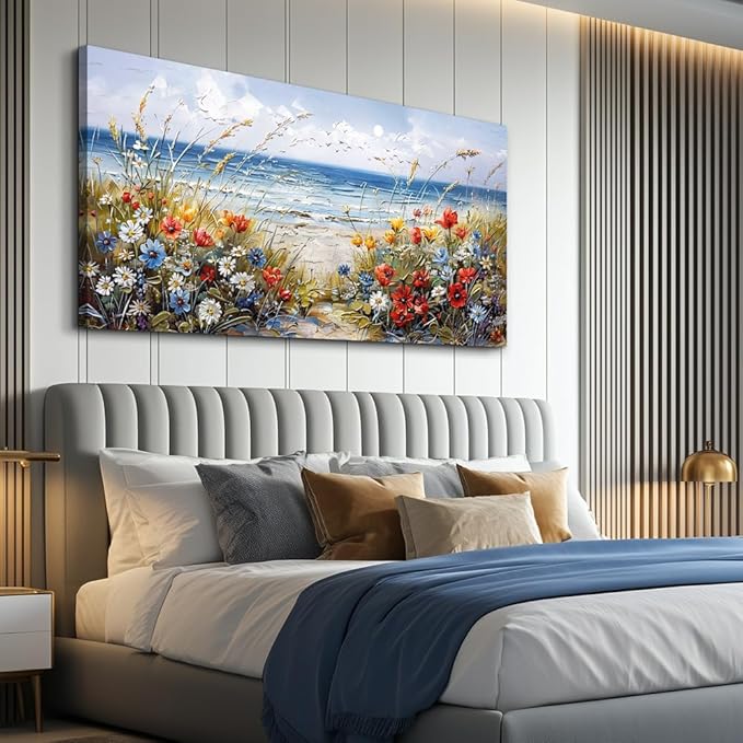 MHARTK66 Wall Decor For Living Room Large Canvas Wall Art Flowers Farmhouse Bedroom Wall Painting Office Blue Watercolor Print Nature Ocean Poster Modern Home Decorations Frames Artwork Easy Hanging