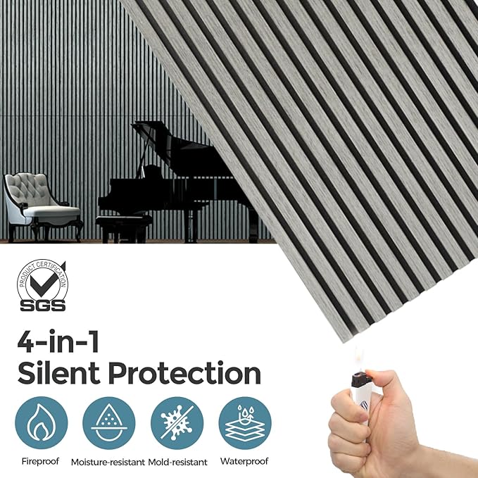 AKUMAX 2 Pack Acoustic Panels,Wood Slat for Wall and Ceiling-Art Acoustic Foam Panels 96x24Inches 3d Wall Panels High Density Sound Dampening Panels (Sineroak)