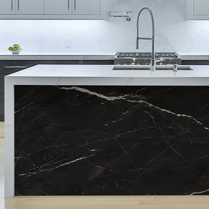 Marble Peel and Stick Waterproof Wall Paneling, 118" x 47" Black Marquina Glossy Finish Self-Adhesive Backsplash Tile Vinyl Wall Panel for Kitchen Bathroom Wall Decor, Covers 38.75 Sq. Ft.