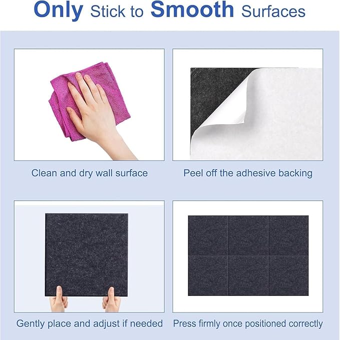 12 Pack of Self-Adhesive Soundproof Panels, 12"x12"x0.4" Polyester Soundproof Foam Panels, Decorative Noise Reduction Wall Panels, Acoustic Panels for Walls, Ceilings and Doors