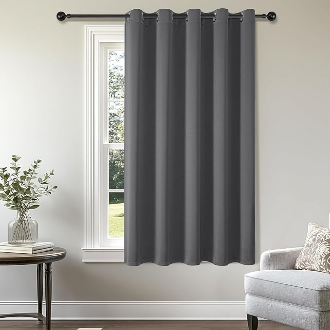 ChrisDowa Blackout Curtains 70 inches Wide for Bedroom - Extra Wide Grommet Thermal Insulated Room Darkening Curtains for Living Room (1 Panel, Grey, 70 x 63 Inch)