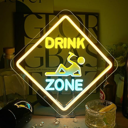 Looklight Led Bar Sign Drink Zone Neon Sign Dimmale Neon Signs For Wall Decor Led Lights Drinks Sign For Bar Man Cave Club Party Bedrooom Decoration USB Powered 12.6x12.6in