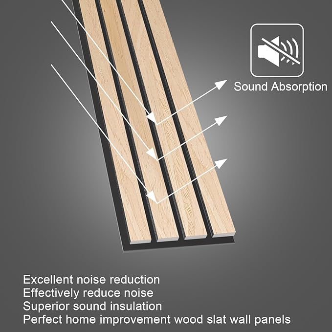 NeatiEase Wood Wall Panels, 9 Feet Acoustic Slat Wall Panels for Interior Wall Decor and Noise Reduction, Decorative Slat Wall Paneling, Natural Oak, 6-Piece