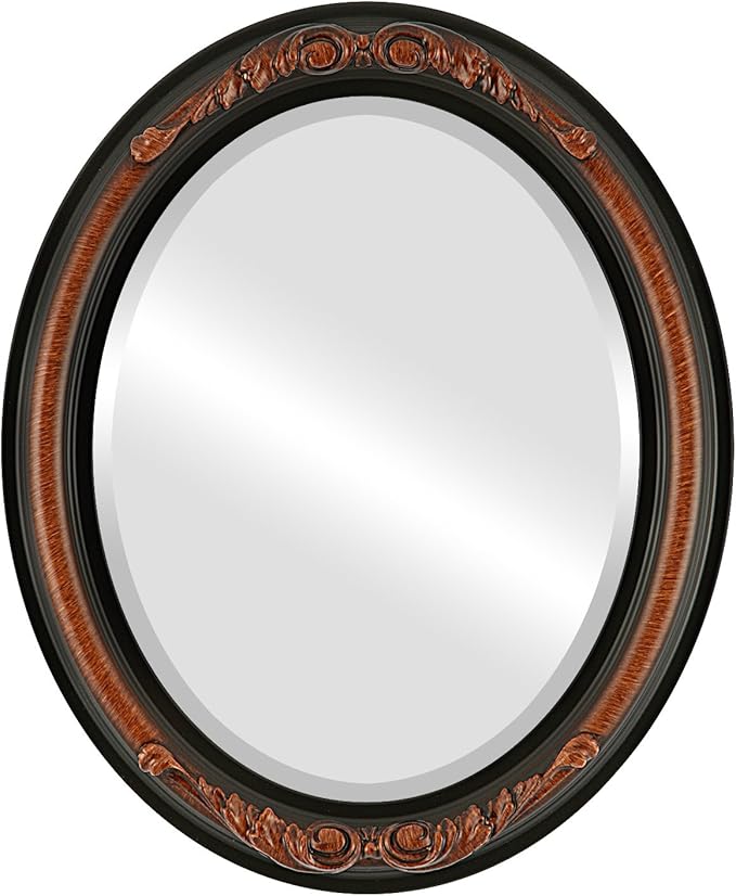 OVALCREST Oval Beveled Wall Mirror for Home Decor - Florence Style - Vintage Walnut - 24" x 20"