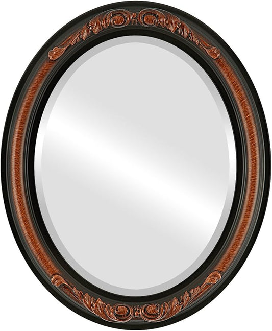 OVALCREST Oval Beveled Wall Mirror for Home Decor - Florence Style - Vintage Walnut - 24" x 20"
