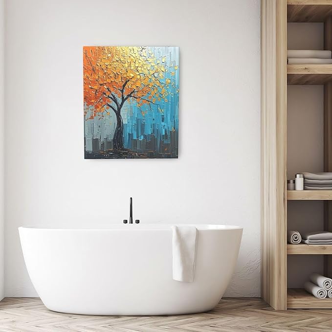 Abstract Wall Art Gold Tree Framed Modern Artwork Canvas Painting Textured Tree of Life Pictures Home Decor For Living Room Bedroom Bathroom Office 20"X24"