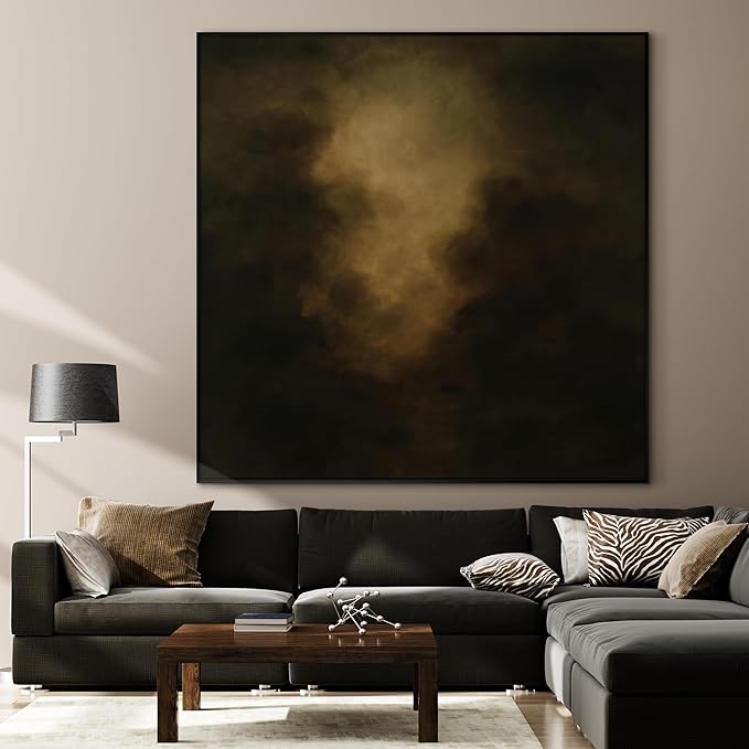 36"x36" Large Framed Wall Art - Golden Mist Abstract Moody Dark Atmospheric (Frame Assembly Required)