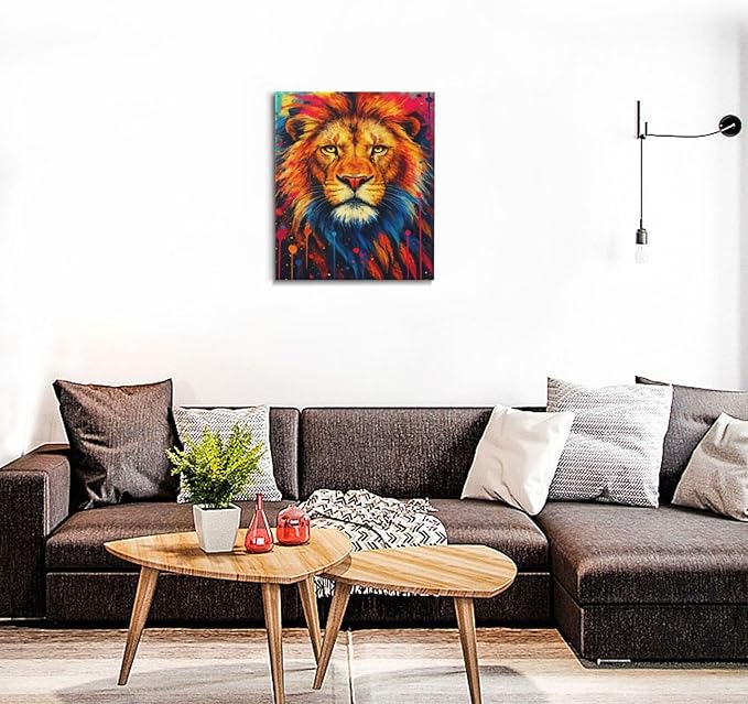 Banksy Lion Wall Art Lion Pictures Street Graffiti Canvas Wall Decor Painting Print Animal Home Modern Artwork Decorations Framed for Living Room Bedroom Bathroom Office 20"X24"