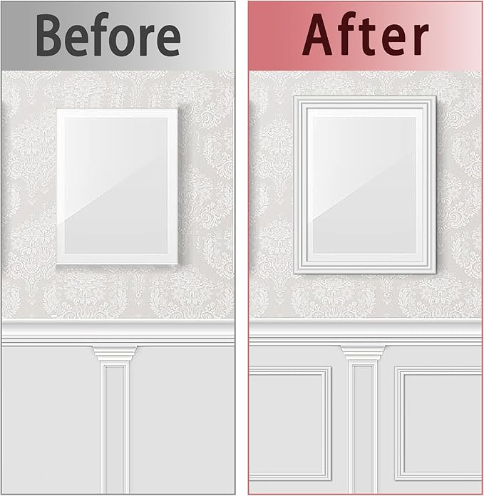 moonoom 20 Ft x 1.6''Wall Decoration Molding Trim,Self-Adhesive 3D Chair Rail Panel Molding, Flexible DIY Wall Trim for Walls Mirror Window Frame and Home Decoration