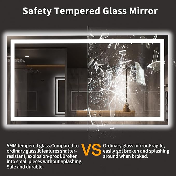 LOAAO 72X40 LED Bathroom Mirror with Lights, Anti-Fog, Dimmable, Backlit + Front Lit, Lighted Bathroom Vanity Mirror for Wall, Memory Function, Tempered Glass, ETL Listed