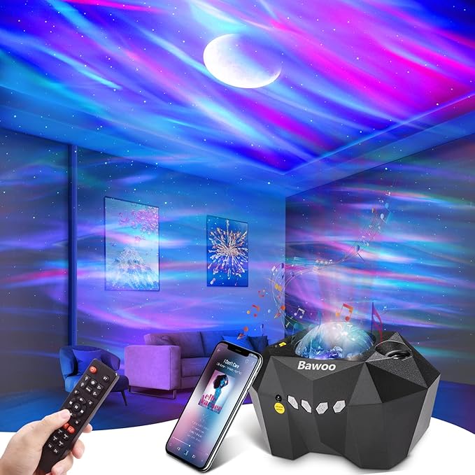 Aurora Star Light Projector with Moon, Galaxy Lights Projector with Remote Control, Night Sky Light Projector Built-in Bluetooth and Multi-Color Projection Lamp