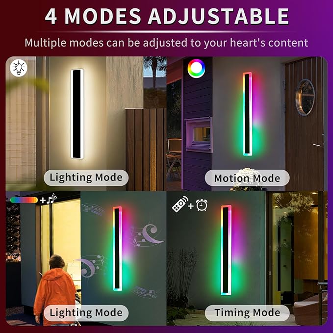 Mikeru Modern Outdoor Light Fixture, 39inch Modern RGB Outdoor Wall Light 10%-100% Dimmable with Memory Function Long Outdoor Porch Lights Featuring Multiple Modes and 12 Colors for Patio Entryway
