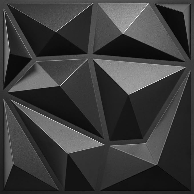 33 Pack Decorative 3D Wall Panels for Interior Wall Decor,12''x12'' Black Diamond Design Accent Wall Panles for Living Room,TV Wall Background,Bedroom
