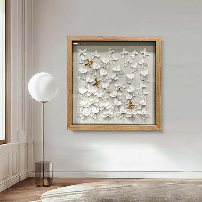 BrightA3D Textured wall decorations, leather and metal-tinged golden and white metal butterfly wall sculptures, large artworks, gradient colors, modern artworks, suitable for decoration in living rooms and bedrooms. 23.6"x23.6"