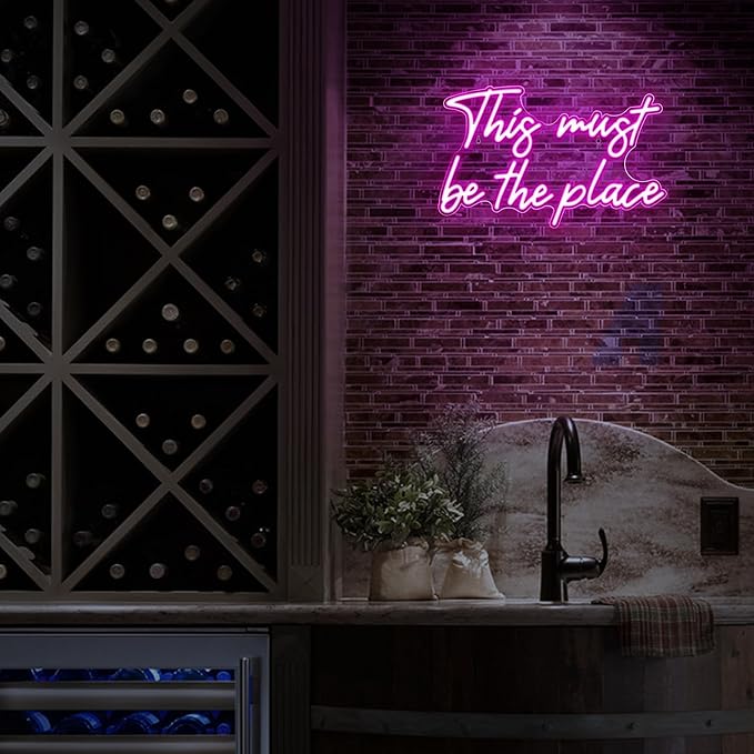 Kavaas This Must Be the Place Neon Signs 16.5" x 10.3", Pink LED Light Up Signs for Wall Decor | This Must Be The Place Sign for Bedroom, Bar, Cafe, Office, Man Cave