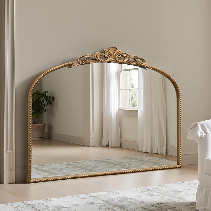 Micasso Vintage Wall Gold Mirror: 24"x 32" French Baroque Antique Mirror - Traditional Ornate Decorative Arched Mirrors for Wall/Bathroom/Entryway/Fireplace/Hallway - Home Decor for Living Room