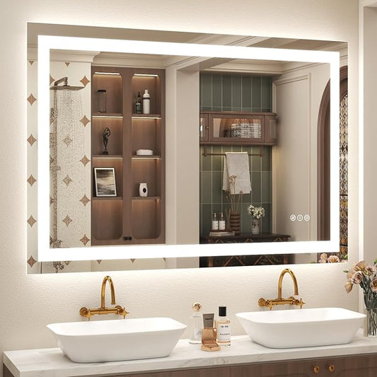 48x 30 LED Lighted Bathroom Mirror, Vanity Mirror with Lights for Wall, Dimmable, Defogger, Shatter-Proof, 3 Colors, ETL Listed (Front + Backlit)