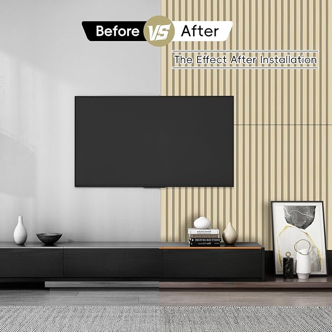 18Pack WPC Wainscoting Panels, 48.2 x 6.2 Inches 3D Accent Wall Panels for Interior Wall Decor, Fluted Wood Paneling for Living Room, TV Background, Office, Bedroom(Oak)