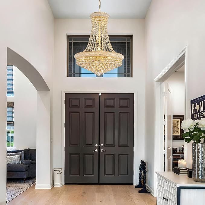 11-Light Empire Crystal Chandelier Light Fixture, Modern Crystal Chandeliers Empire Style K9 Chandeliers Gold Finish Luxury Chandelier for Living Dining Room Bedroom Stairway Foyer Hallway D24"