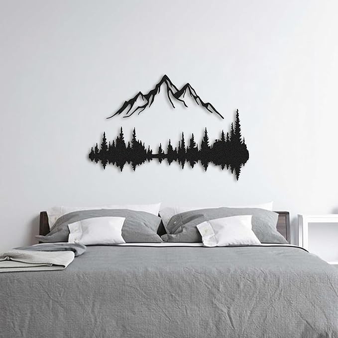 Metal Wall Art | Mountain & Forest Wall Sculptures | Rustic & Modern Wall Decor for Living Room, Home, Bedroom, Office, Kitchen & Outdoor (Black, 29.1'' x 19.42'' IN)