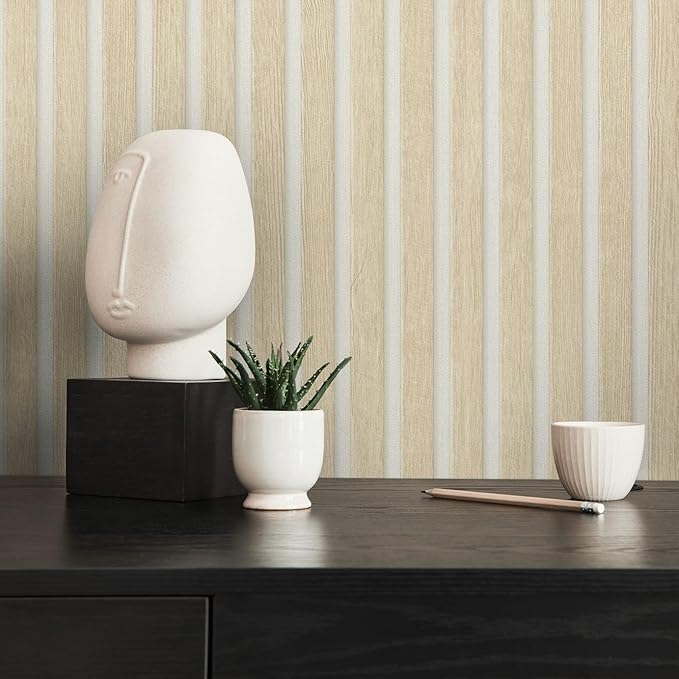 A.S. Création Wallpaper Wood Panels - Beige, White - Striped Wood Wallpaper 395.99in x 20.87in Made in Germany - 391097