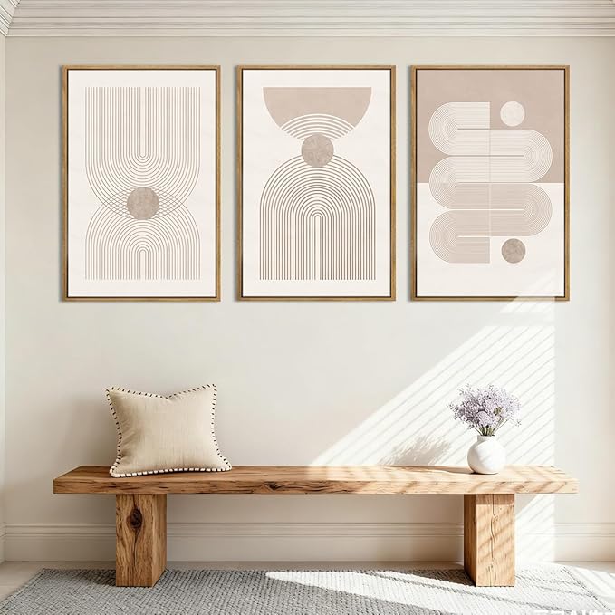 Anyzal Large Neutral Abstract Artwork Modern Minimalist Wall Art Boho Geometric Artwork for Living Room Bedroom Office 24x36 Inch Set of 3