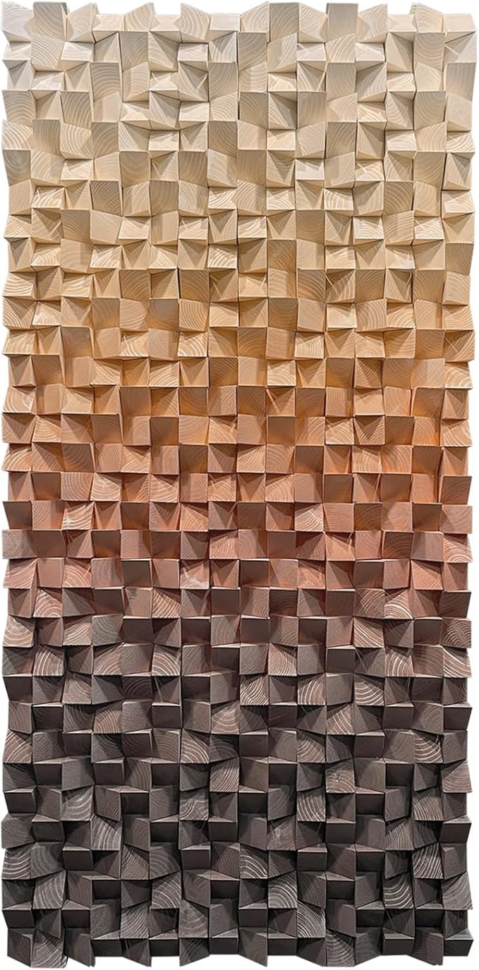 LIUZEYUE - 3D wooden block painting gradient coffee white art background wall wooden block abstract geometric wall decoration living room/bedroom/office modern minimalist style decoration 35.4"x70.8"