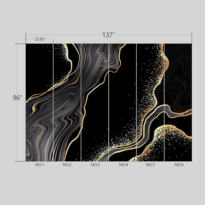 Black and Gold Marble Wallpaper Peel and Stick Wall Mural for Bedroom Living Room - 96"x137"