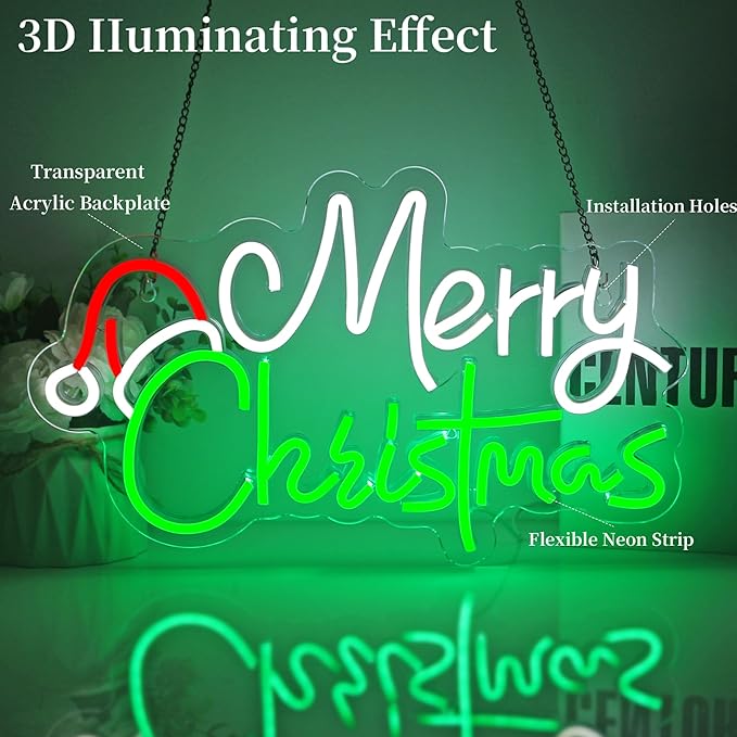 Merry Christmas Neon Sign for Wall Decor Led Neon Lights Christmas Light Up Signs for Birthday Party Club Gift