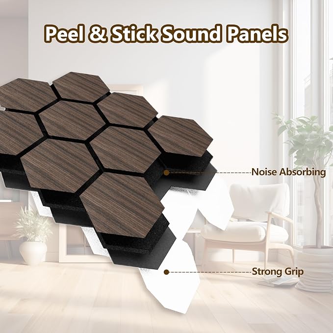 4 Packs Acoustic Wall Panels - Self-Adhesive 3D Wood Slat Wall Panel- Peel and Stick Sound Absorbing Panels for Noise Reducing - Feature Wall Decor for Home & Office