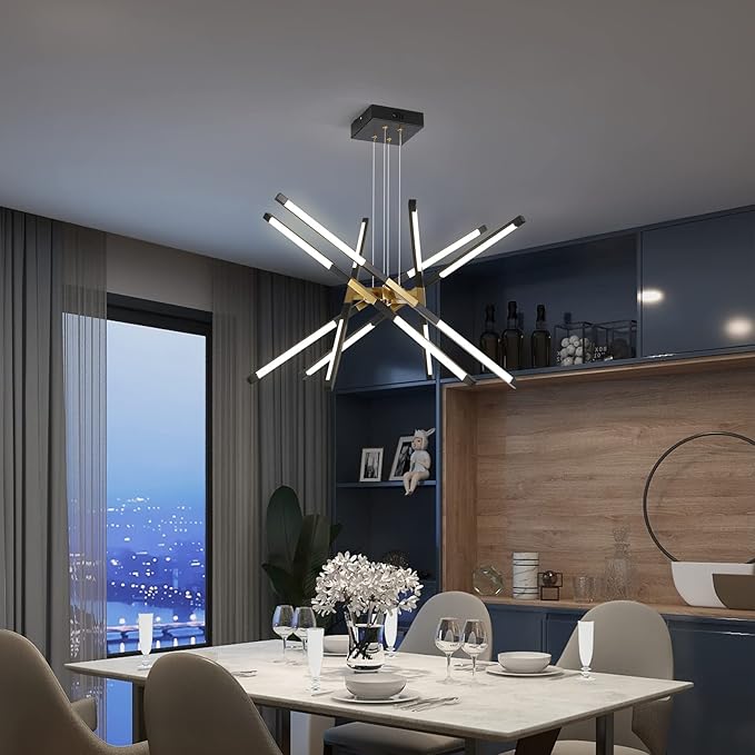 Chandeliers Modern LED Ceiling Light Dimmable Black Chandelier Embedded Installation Fixture,Sputnik Pendant Light Pluggable New Art Lamp for Kitchen,Living Room Easy to Install(12 Heads)
