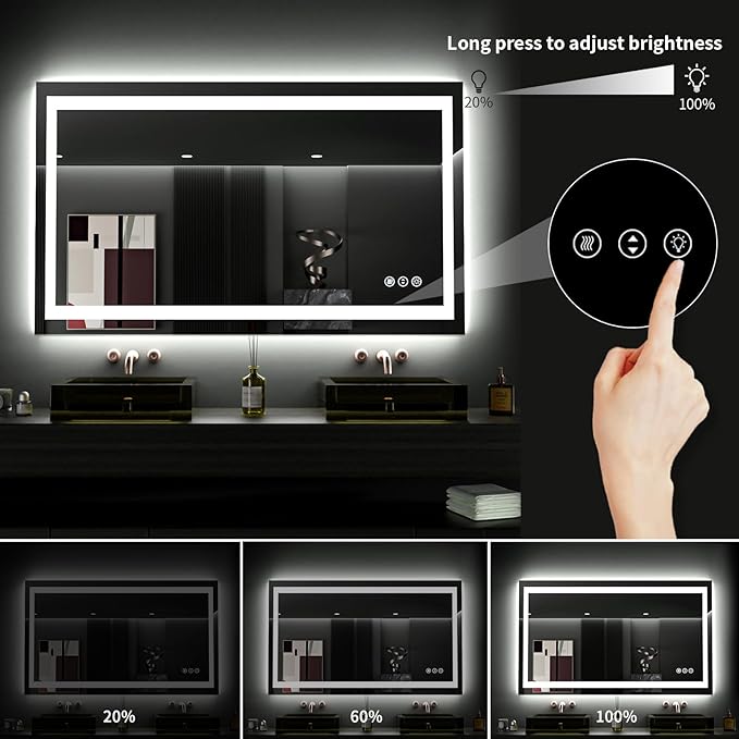 LOAAO 48"X28" LED Bathroom Mirror with Lights, Anti-Fog, Dimmable, Backlit + Front Lit, Lighted Bathroom Vanity Mirror for Wall, Memory Function, Tempered Glass, ETL Listed