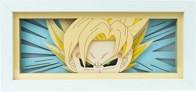 Anime LED Light Box, Manga Shadow Box Frame, Paper Cut, Table Lamp for Anime Enthusiasts, RGB Multi Color, Night Light for Room Decor, Unique Anime Desk Decor (Super Saiyan)
