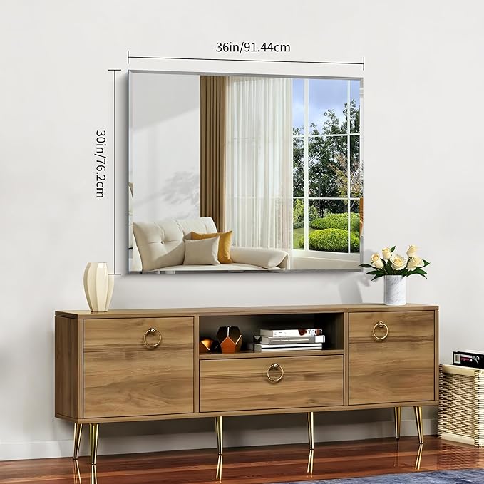 Beveled Mirror, 30x36 Inch Bathroom Mirrors for Wall Unframed, Upgraded Shatterproof Frameless Vanity Mirror Over Sink with Beveled Edge for Bathroom, Bedroom, Living Room and Entryway