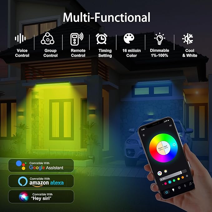 Linkable RGBCW LED Wall Washer Light, IP65 Waterproof Color Changing Light Bar for Outdoor Wall Wash, 180W Dimmable Uplight with APP & RF Remote Control, Music Sync, Timer