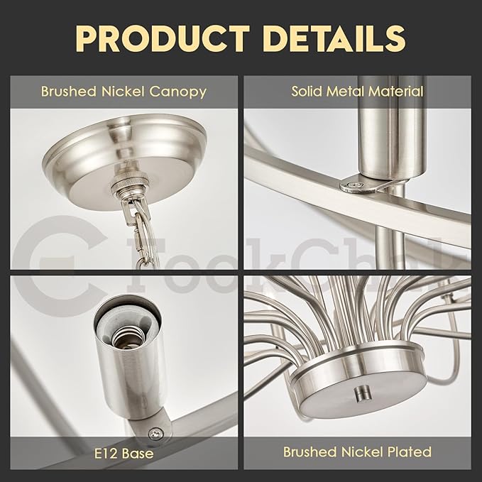 24 Light Brushed Nickel Chandelier 51'' Large Candle Chandeliers for High Ceiling Foyer Modern Classic Chandelier Light Fixture for Large Living Room Dining Room Stairs Entry Restaurant Hotel