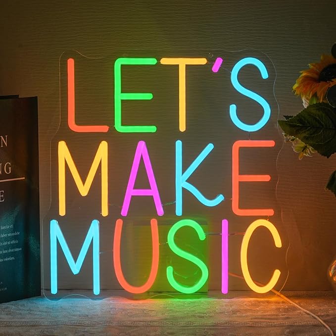 Let's Make Music Neon Sign Music Neon Light for Wall Decor Colorful Letter Led Neon Signs Classoom Led Neon Lights for Recording Studio Decoration