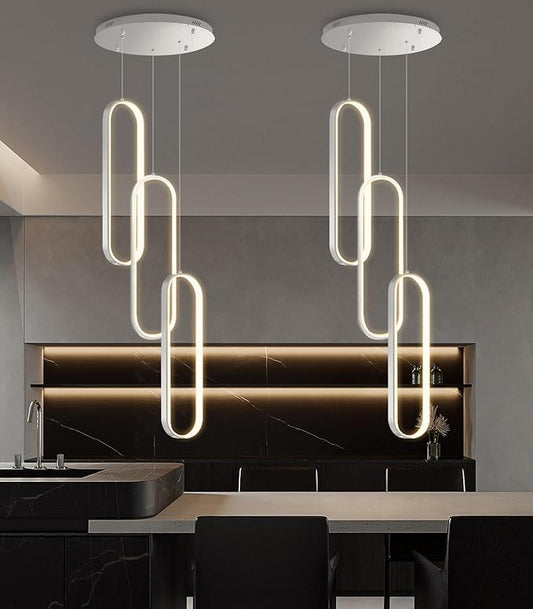 Modern Ring Chandelier LED Dimmable Flush Mount Ceiling Light for Dining Room Foyer Living Room Staircaes Silver