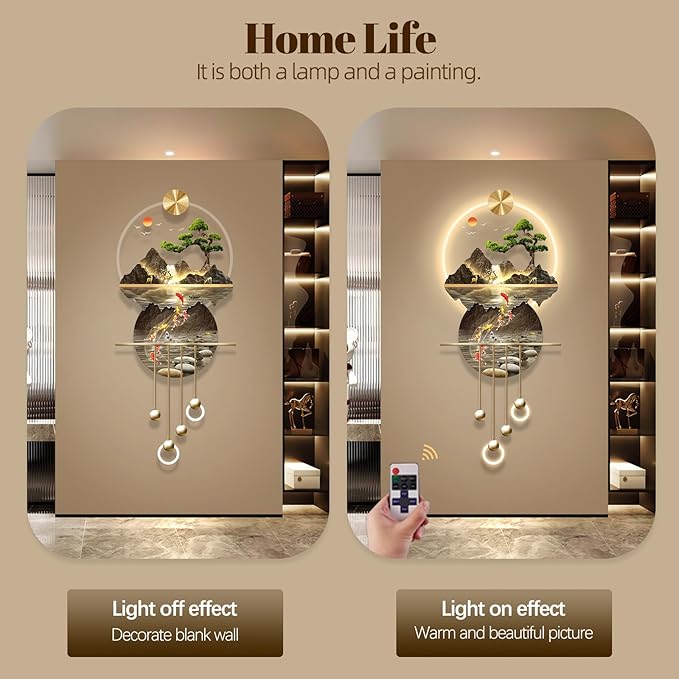 LED Light Decor Wall Art, 3D Art Wall Decor with Light, Decors Walls Sculptures Large 3D Art, Decors Walls Sculptures Lighting Modern, Plug-in Power Supply, Gold T, 23x53IN