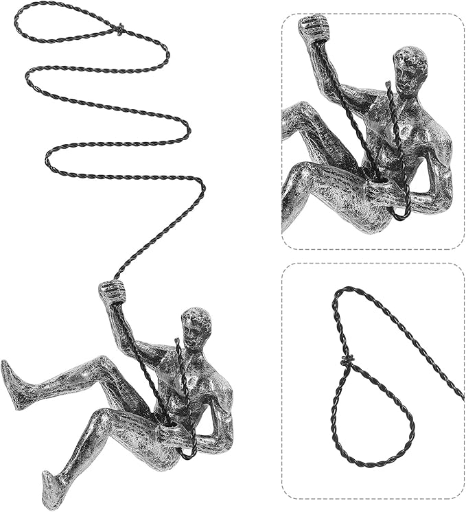 OSOLADY Vintage Resin Man Figurine Wall Sculpture Industrial Style Climbing Man Wall Hanging Decor for Living Bar Tv Background Artistic in Silver Right Hand