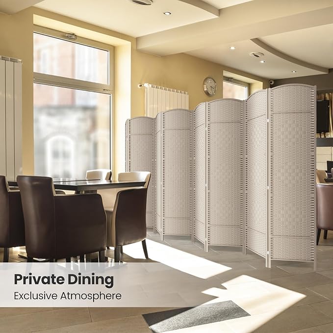 8 Panel Room Divider,6Ft Folding Privacy Screen,Tall - Extra Wide Foldable Panel Partition Wall Divider with Diamond Double-Weaved Hand-Woven Design Room Screen Divider