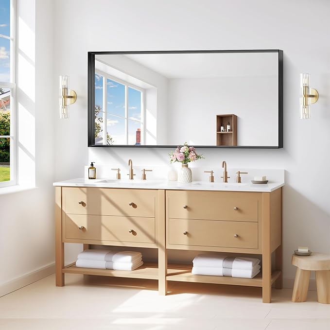 Black Bathroom Mirror, 24x48 Inch Rectangular Framed Mirror, Large Wall Mounted Bathroom Vanity Mirror Over Sink for Bedroom,Restroom, Living Room, Hangs Vertically or Horizontally