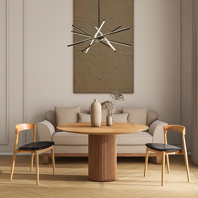 Modern Black Chandelier Light Fixtures - LED 6-Lights Dining Room Linear Chandeliers Sputnik Pendant Lights Fixture Over Table 3000K 4500K 6000K Dimmable for Kitchen Island Living Room