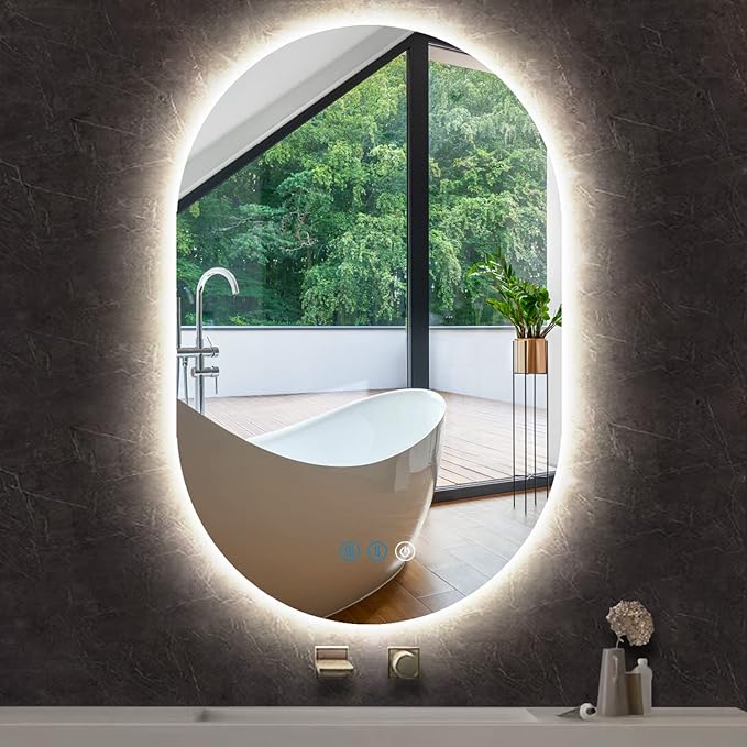32 x 20 Inch Backlit Oval Lighted Mirror for Bathroom Wall Mounted 32" Frameless Oval LED Vanity Mirror with Lights AntiFog Smart Memory 3 Color Dimmable Backlits Ovals Mirrors