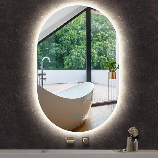 32 x 20 Inch Backlit Oval Lighted Mirror for Bathroom Wall Mounted 32" Frameless Oval LED Vanity Mirror with Lights AntiFog Smart Memory 3 Color Dimmable Backlits Ovals Mirrors
