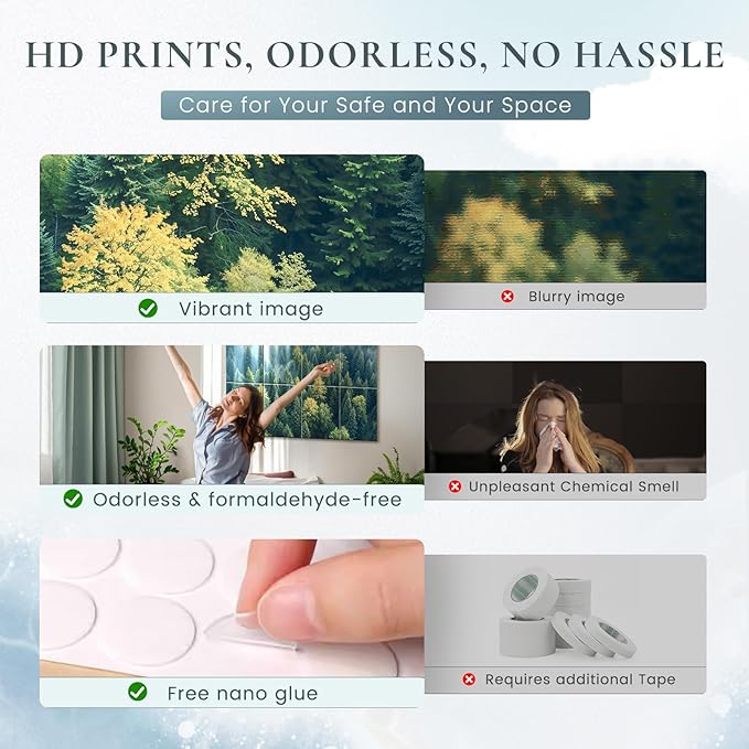 8 Pack Decorative Sound Absorbing Panels, Sound Absorbing Wall Art, 48X32 Inches Acoustic Wall Art for Decoration, Art Acoustic Panels, Acoustic Treatment, Adhesive Included, Green Forest