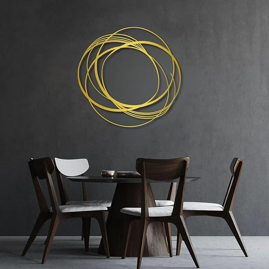 Large Modern Minimalist Abstract Geometric Metal Wall Art, Contemporary Line Sculpture, Boho Farmhouse Hanging Decor for Living Room, Bedroom, Entryway, Office – Gold 29.5"x28.7"