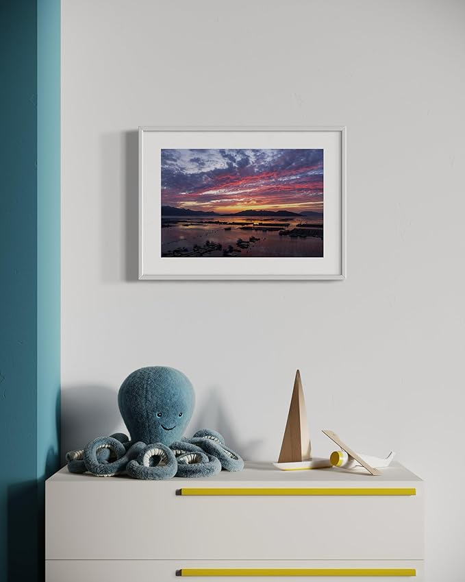 Oriental Beauty: Stunning Feng Shui Landscape Wall Art Prints for Home Decor in 3 Sizes (Serene Sunset Over a Coastal Fishing Village, 12" x 18")